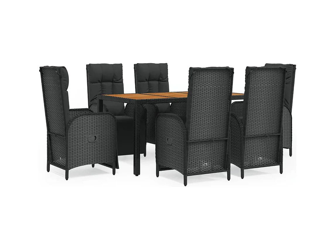 Afragola  Ensemble à manger de jardin coussins 7pcs Noir Résine tressée