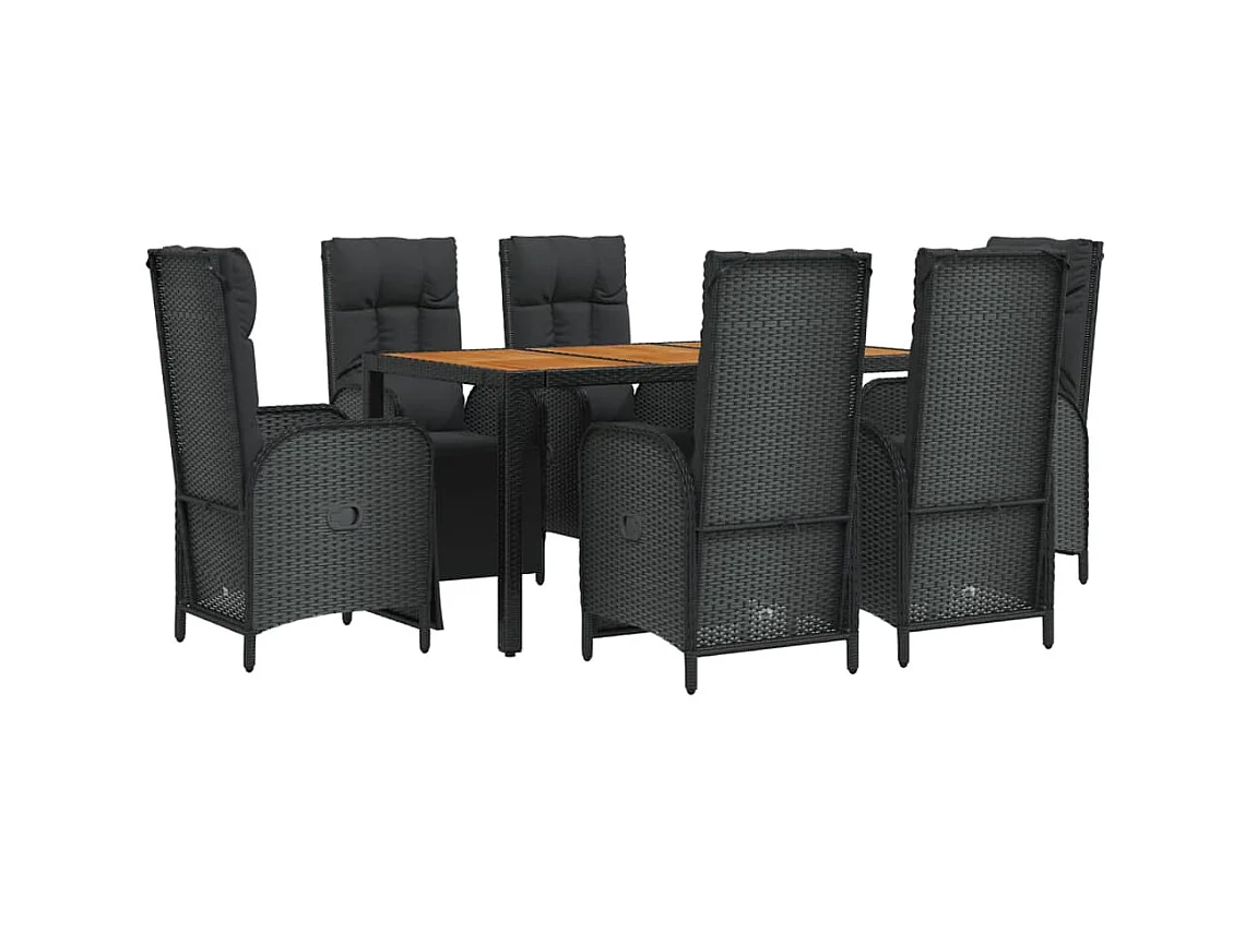 Afragola  Ensemble à manger de jardin coussins 7pcs Noir Résine tressée