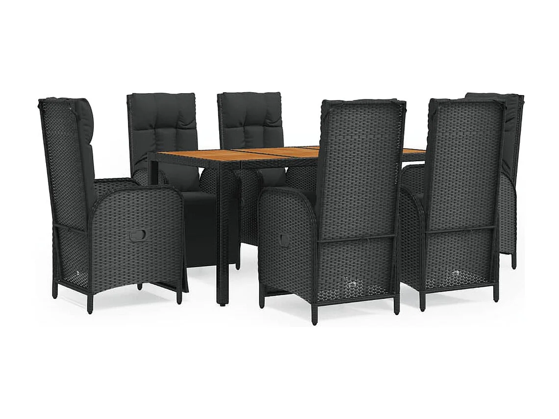 Afragola  Set de comedor de jardín 7 pzas y cojines ratán sintético negro