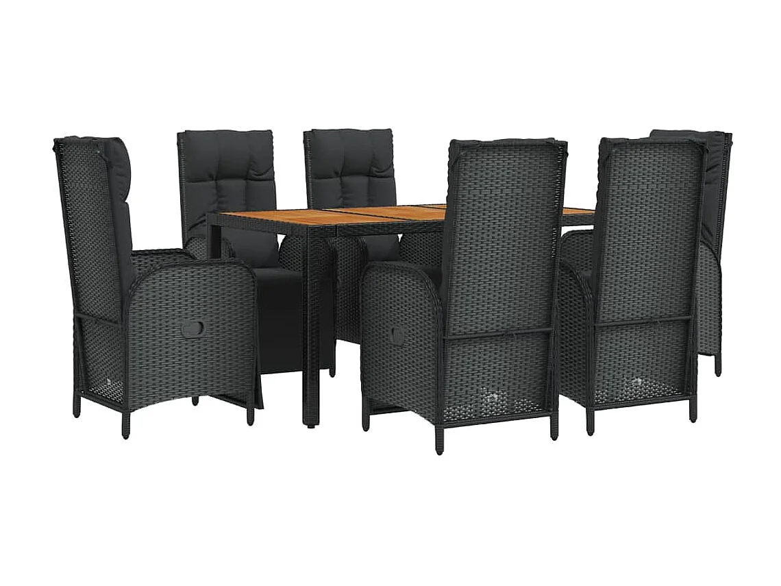 Afragola  Set de comedor de jardín 7 pzas y cojines ratán sintético negro