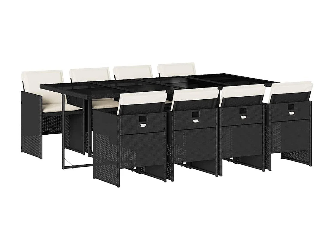 Jesse  Set de comedor de jardín 9 pzas y cojines ratán sintético negro