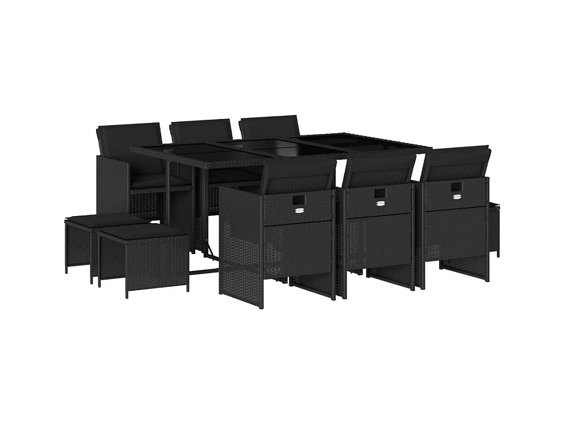 Bonno  Ensemble à manger de jardin 11 pcs coussins noir résine tressée