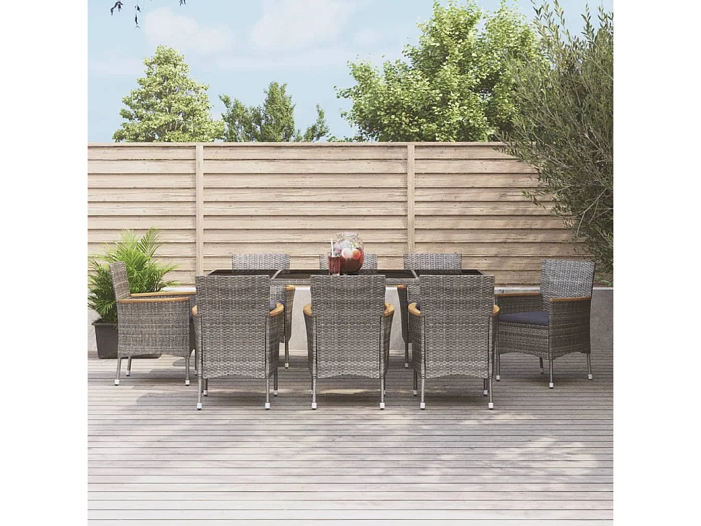 Prolenta Premium -  Ensemble à manger de jardin 9 pcs coussins gris résine tressée