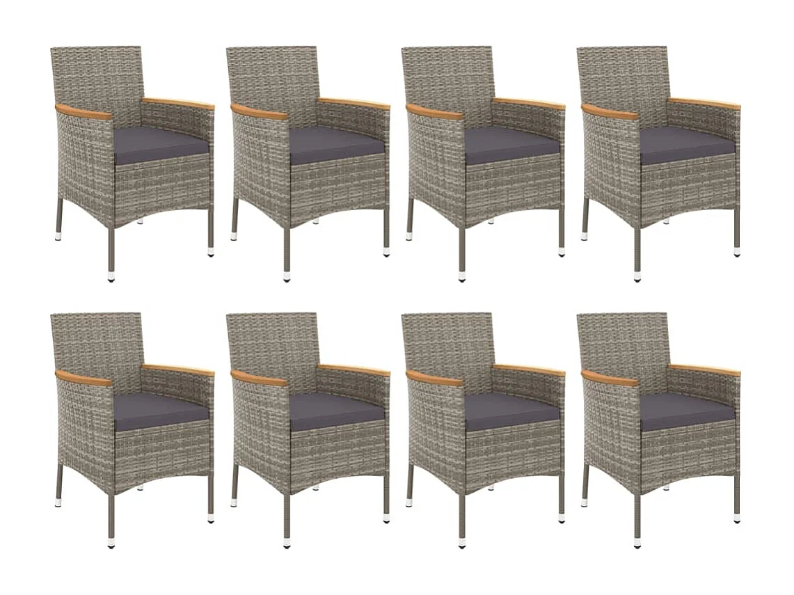 Prolenta Premium -  Ensemble à manger de jardin 9 pcs coussins gris résine tressée