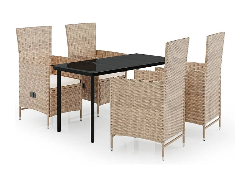 Serafino  Ensemble à manger de jardin avec coussins 5 pcs Beige