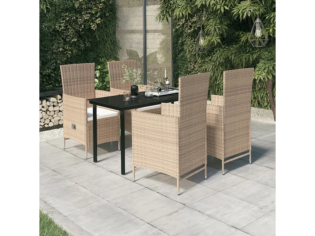 Serafino  Ensemble à manger de jardin avec coussins 5 pcs Beige
