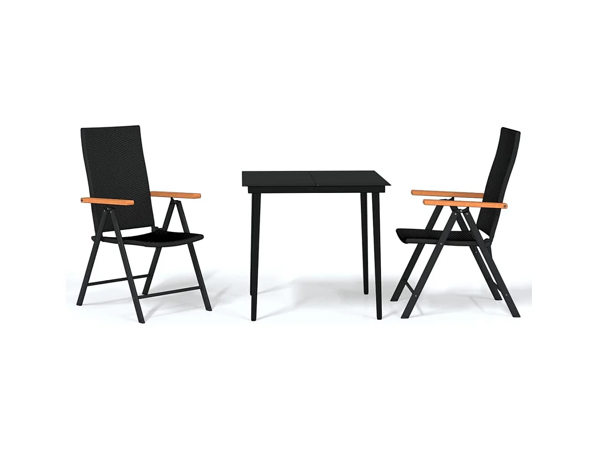 Henna  Ensemble à manger de jardin 3 pcs Noir