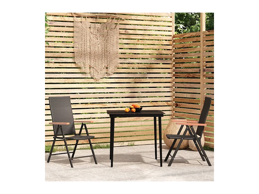 Henna  Ensemble à manger de jardin 3 pcs Noir