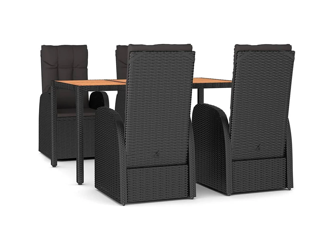 Arvild  Ensemble à manger de jardin coussins 5pcs Noir Résine tressée