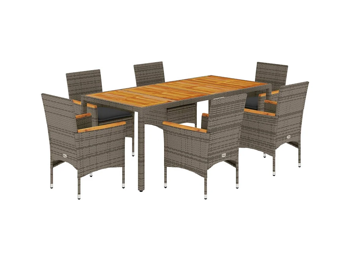 Ana Luisa  Ensemble à manger de jardin et coussins 7 pcs gris rotin acacia