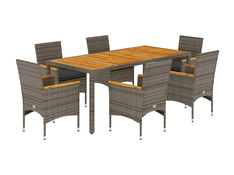 Ana Luisa  7-delige Tuinset met kussens poly rattan en acaciahout grijs