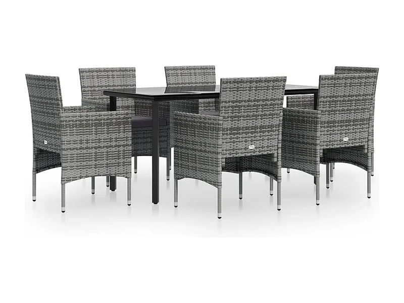 Hillsboro  Ensemble à manger de jardin coussins 7pcs Gris et noir