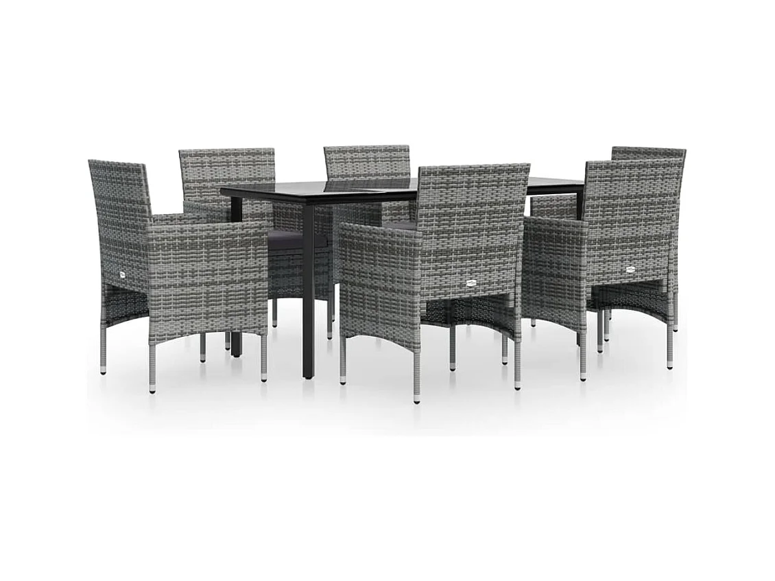 Hillsboro  Ensemble à manger de jardin coussins 7pcs Gris et noir