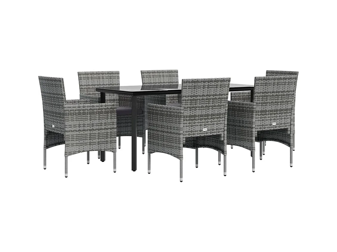 Hillsboro  Ensemble à manger de jardin coussins 7pcs Gris et noir