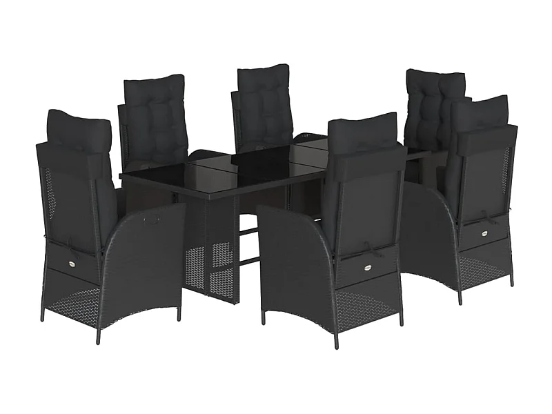 Anselm  Ensemble à manger de jardin coussins 7pcs Noir Résine tressée