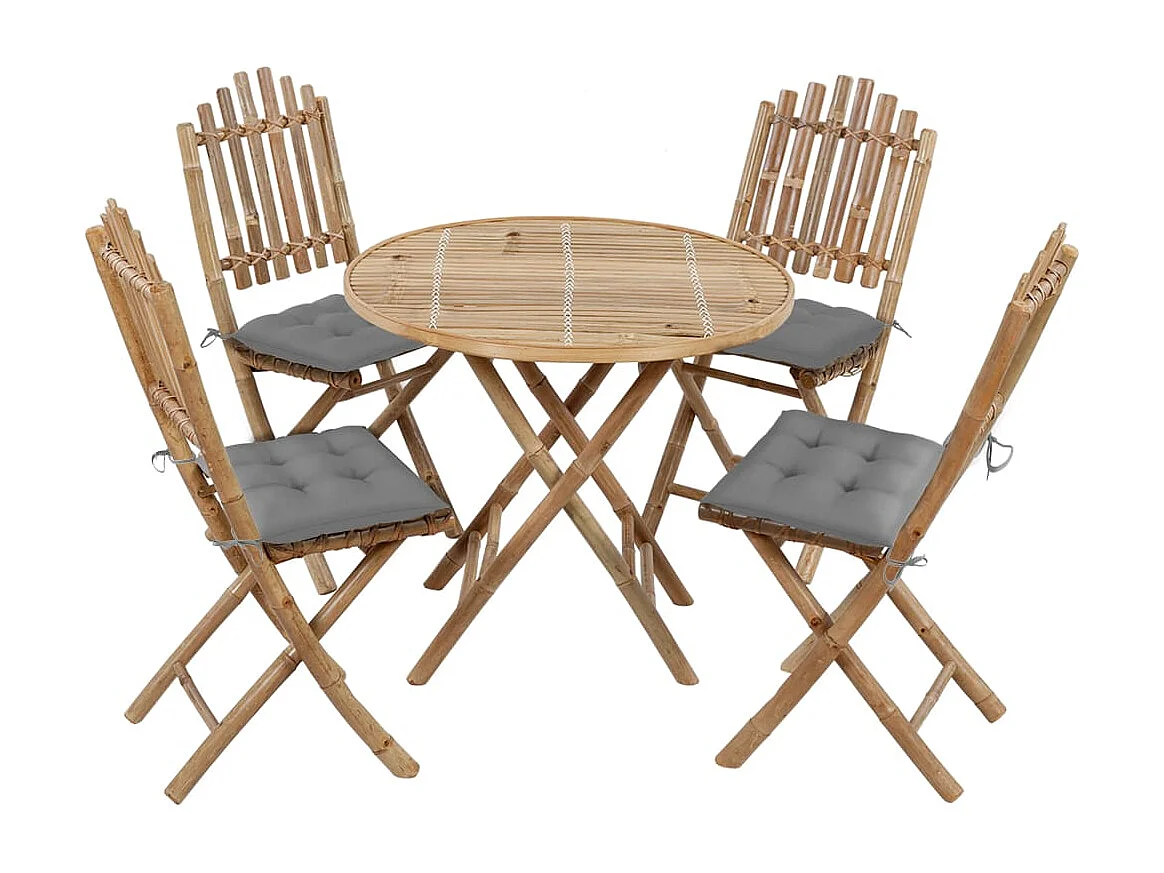 Blaire  Ensemble à manger d'extérieur pliable 5pcs avec coussins Bambou