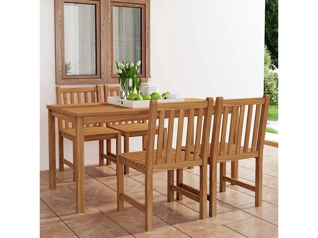 Acqui Terme  Ensemble de salle à manger de jardin 5 pièces 160 x 80 cm en bois de teck massif