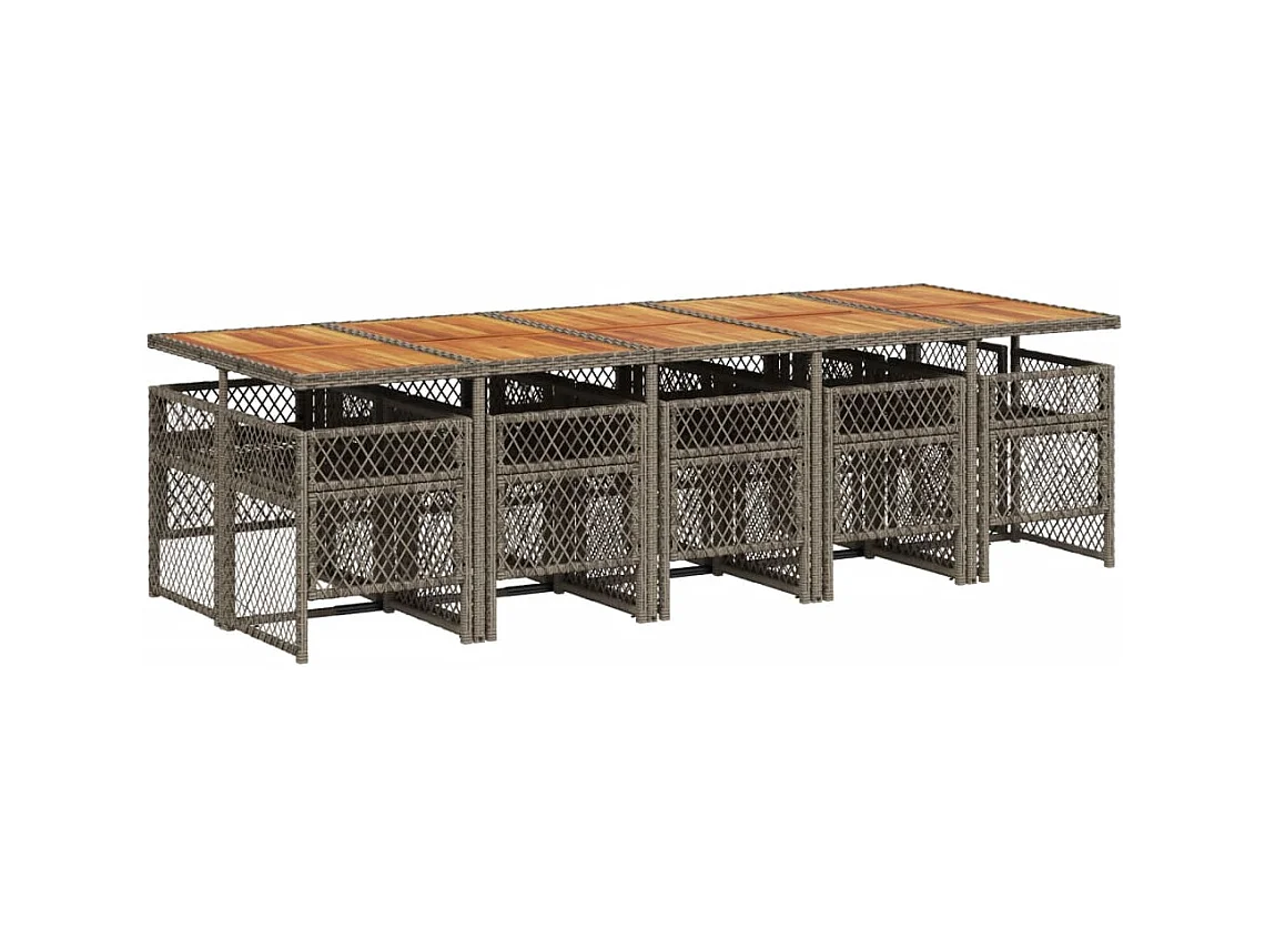 Connersville  Ensemble à manger de jardin 11pcs avec coussins gris poly rotin