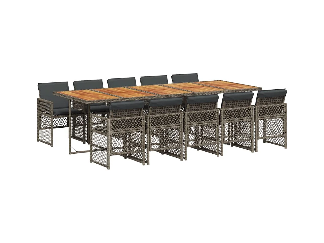 Connersville  Set de comedor de jardín 11 pzas y cojines ratán sintético gris