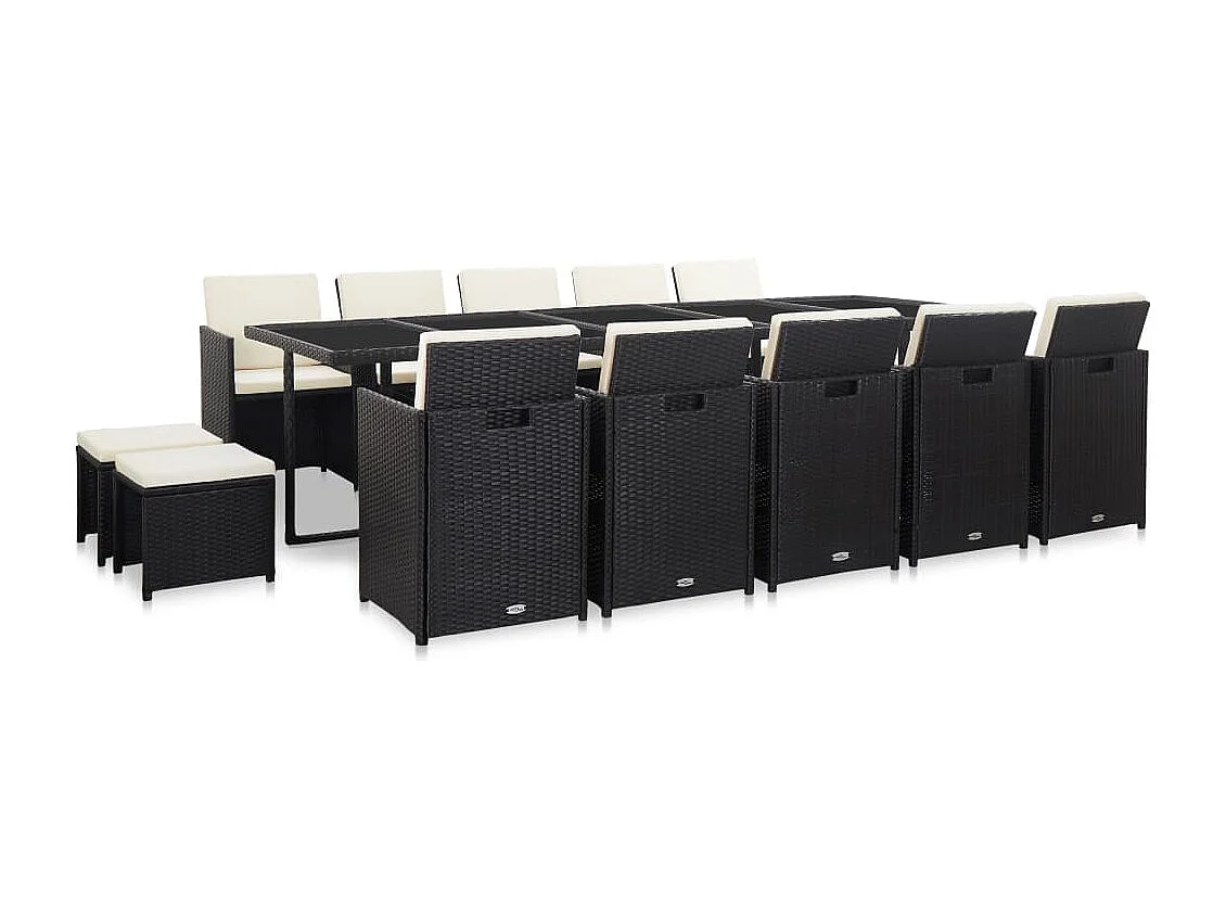 Niek  Ensemble à manger d'extérieur 15 pcs avec coussins rotin Noir