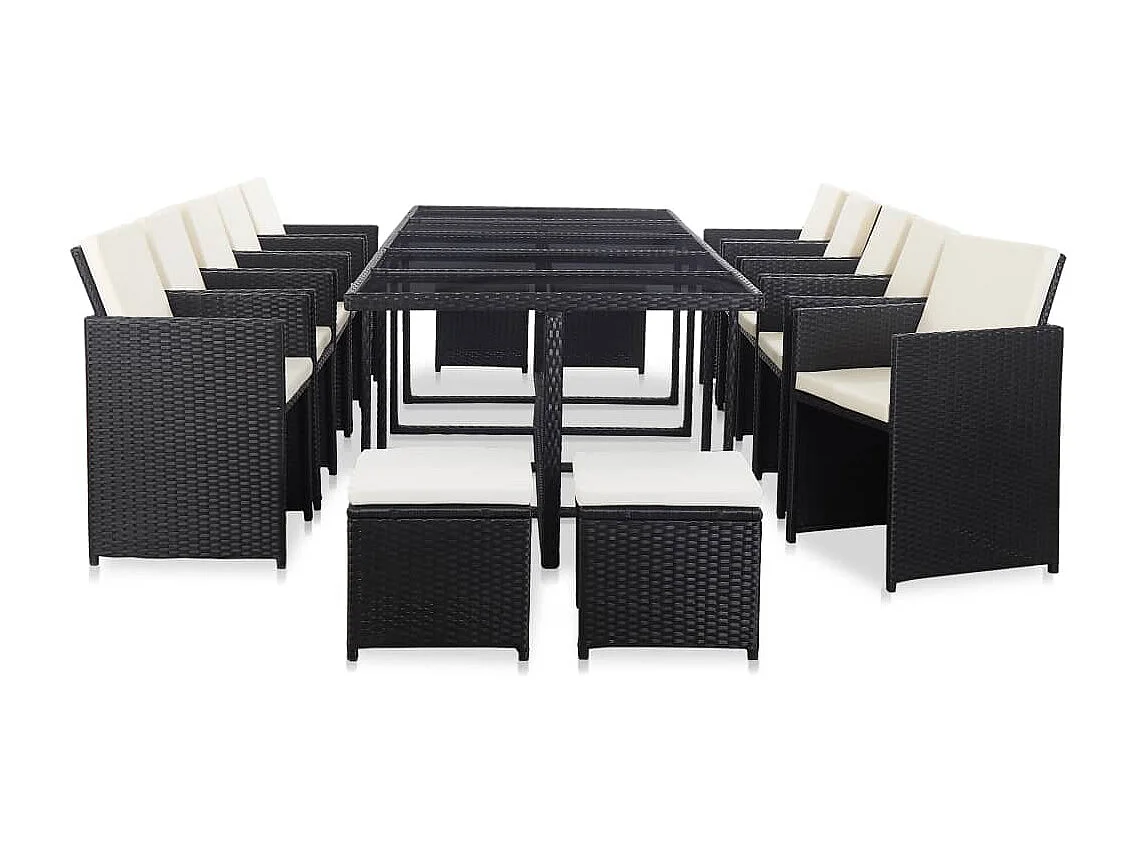 Niek  Ensemble à manger d'extérieur 15 pcs avec coussins rotin Noir