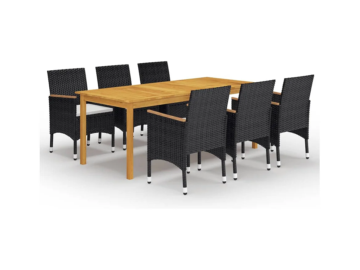 Qilren  Ensemble à manger de jardin 7 pcs Noir