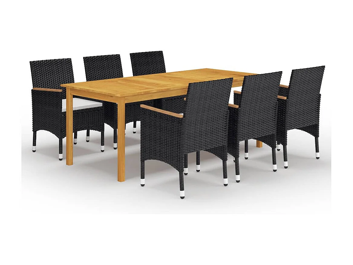 Qilren  Ensemble à manger de jardin 7 pcs Noir