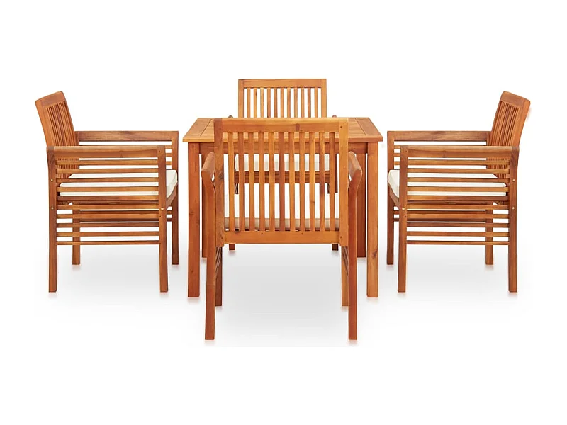 Xendar  Ensemble à manger d'extérieur 5 pcs et coussins Acacia solide