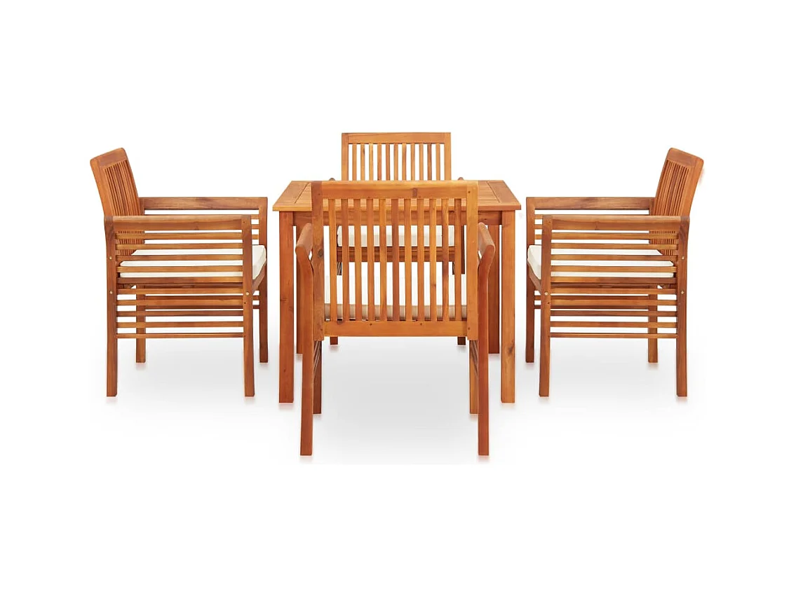 Xendar  Ensemble à manger d'extérieur 5 pcs et coussins Acacia solide