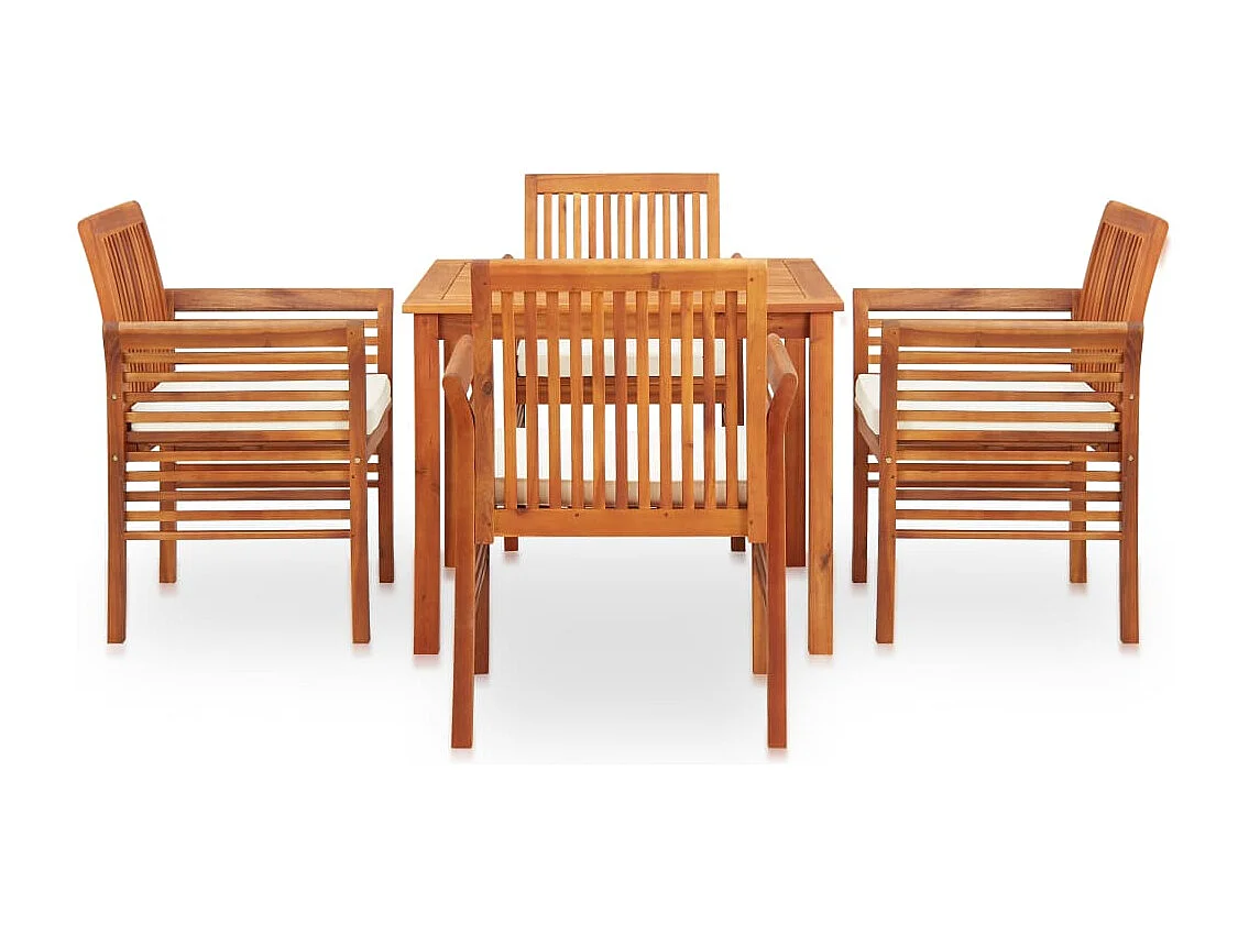 Xendar  Ensemble à manger d'extérieur 5 pcs et coussins Acacia solide