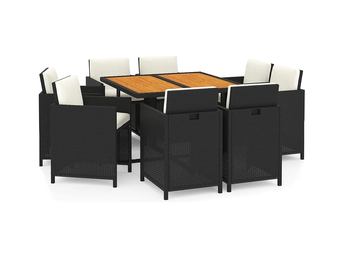 Hugo  Ensemble à manger de jardin coussins 9pcs Résine tressée Noir