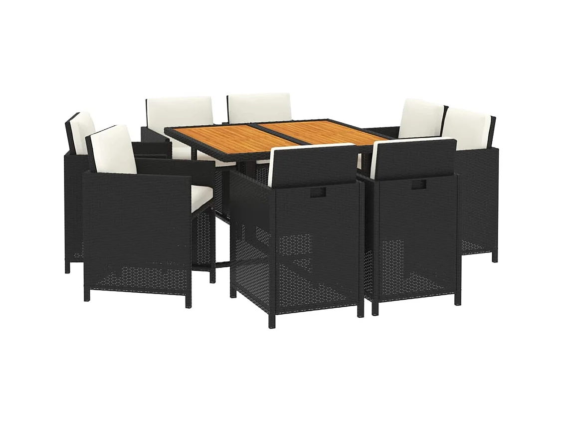 Hugo  Ensemble à manger de jardin coussins 9pcs Résine tressée Noir