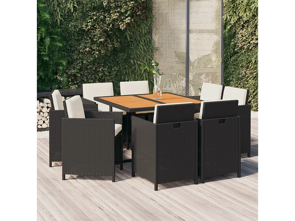 Hugo  9-delige Tuinset met kussens poly rattan zwart