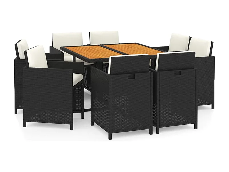 Hugo  9-delige Tuinset met kussens poly rattan zwart