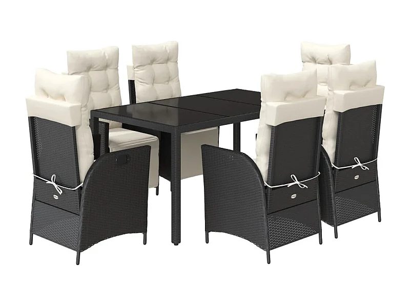 Chris David  Ensemble à manger de jardin coussins 7pcs Noir Résine tressée