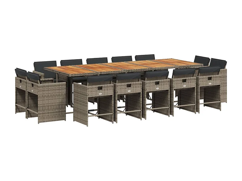 An Daingean  Set comedor de jardín con cojines 15 pzas ratán sintético gris