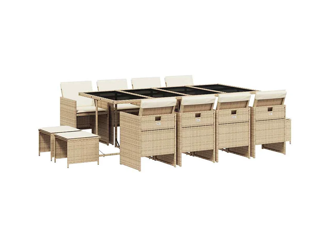 Steno  13-delige Tuinset met kussens poly rattan beige