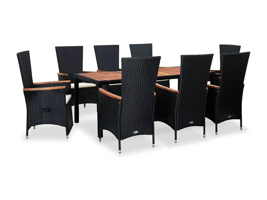 Farina  Ensemble à manger d'extérieur 9pcs coussins résine tressée noir