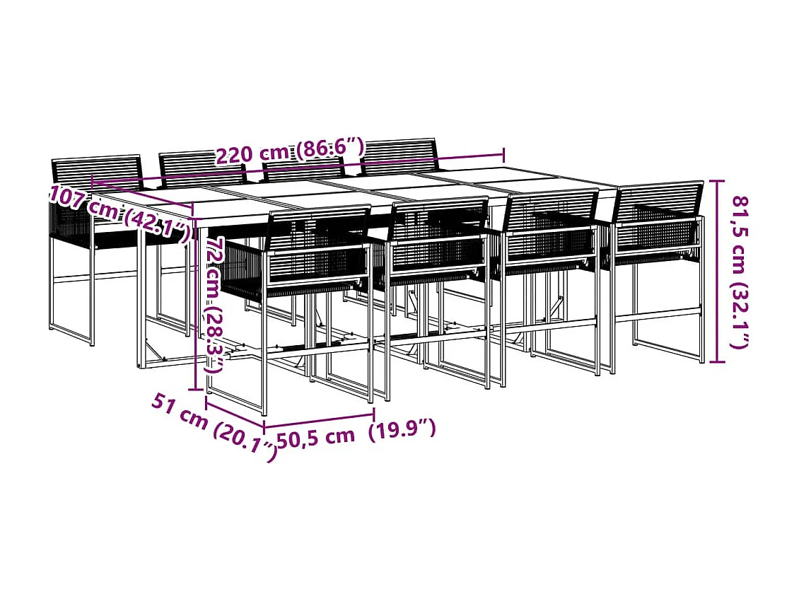 Ghizlan  Juego de comedor de jardín 9 piezas ratán sintético negro