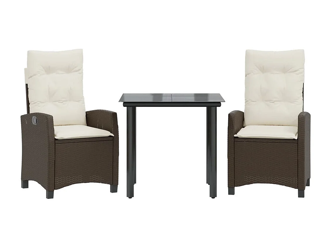 Lub  Set comedor de jardín 3 piezas y cojines ratán sintético marrón