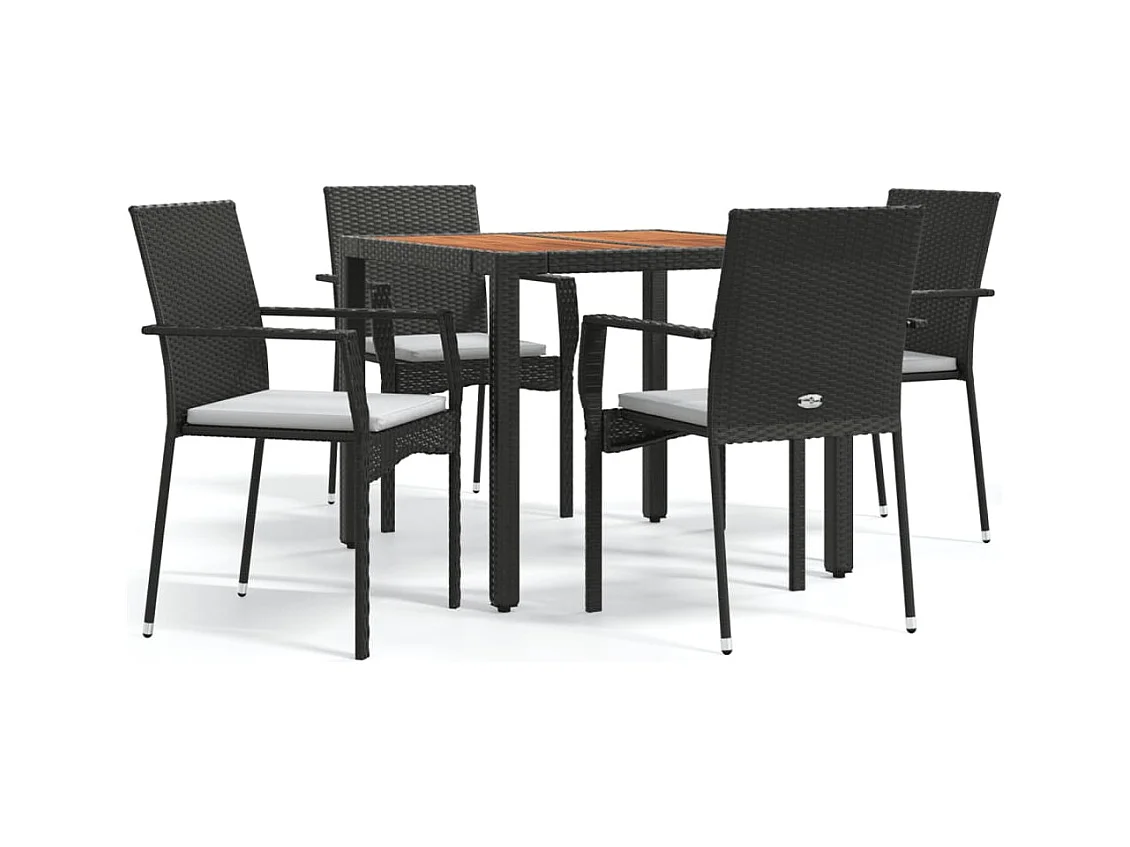 Tønder  Ensemble à manger de jardin coussins 5pcs Noir Résine tressée