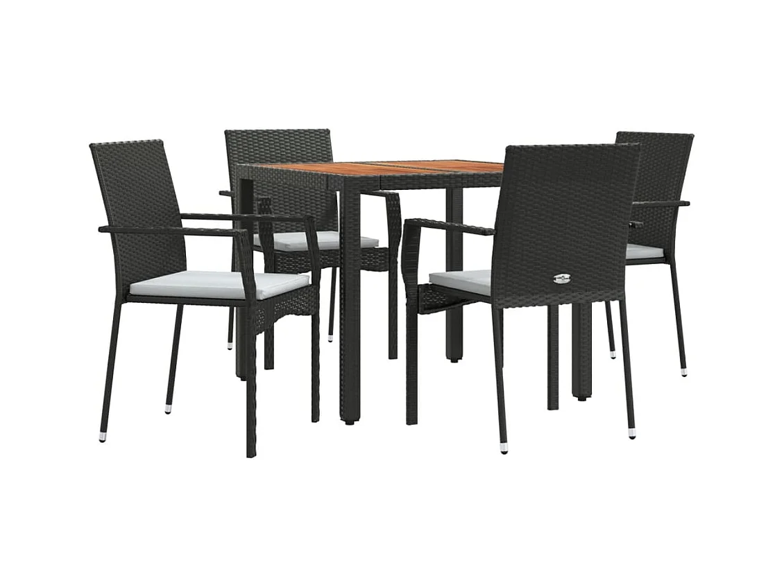 Tønder  Ensemble à manger de jardin coussins 5pcs Noir Résine tressée