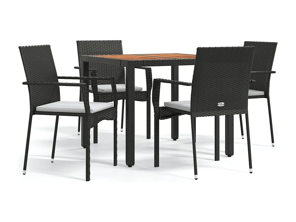 Tønder  Ensemble à manger de jardin coussins 5pcs Noir Résine tressée