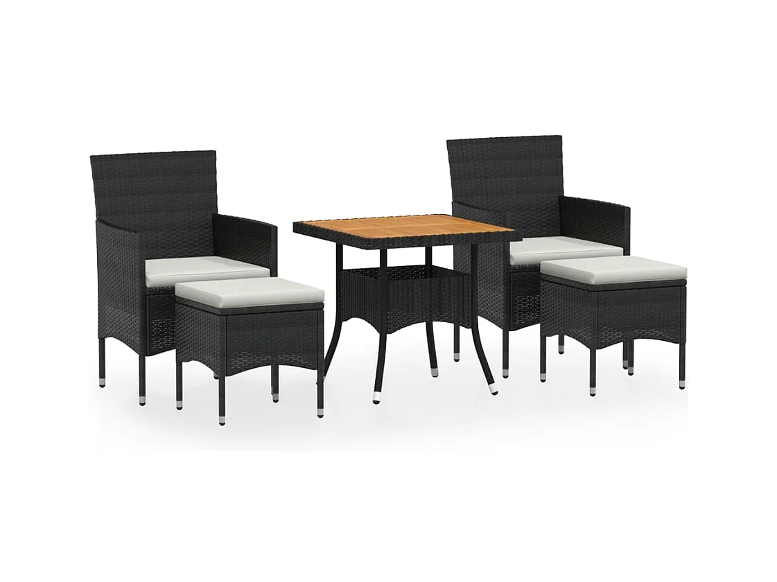 Mila  5-delige Tuinset poly rattan en massief acaciahout zwart