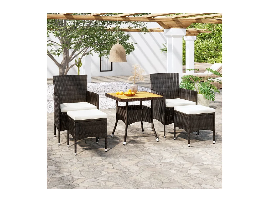 Mila  5-delige Tuinset poly rattan en massief acaciahout zwart