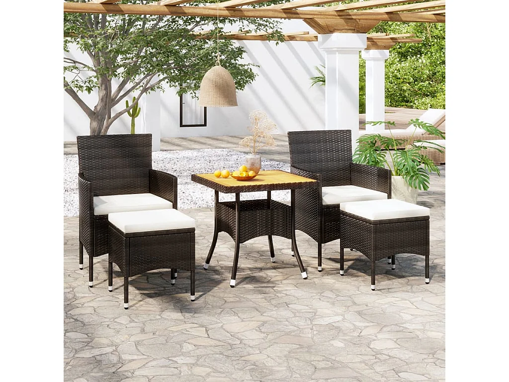 Mila  Ensemble à manger de jardin 5 pcs Résine tressée et acacia Noir