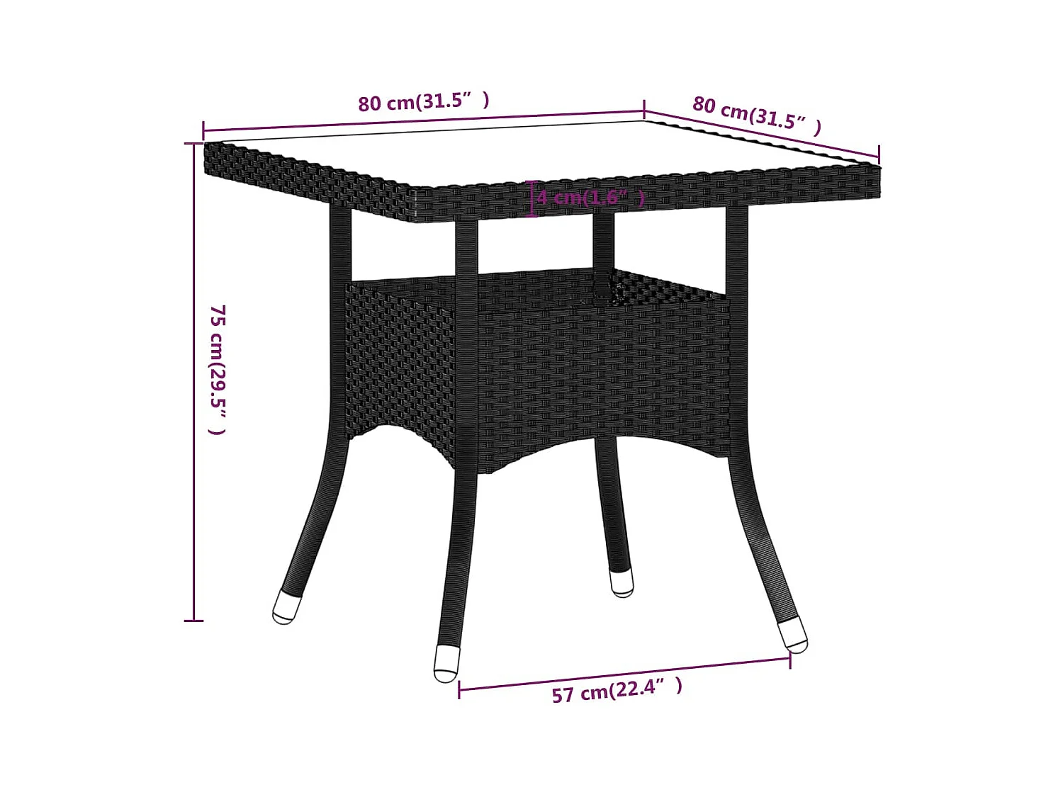 Mila  Ensemble à manger de jardin 5 pcs Résine tressée et acacia Noir
