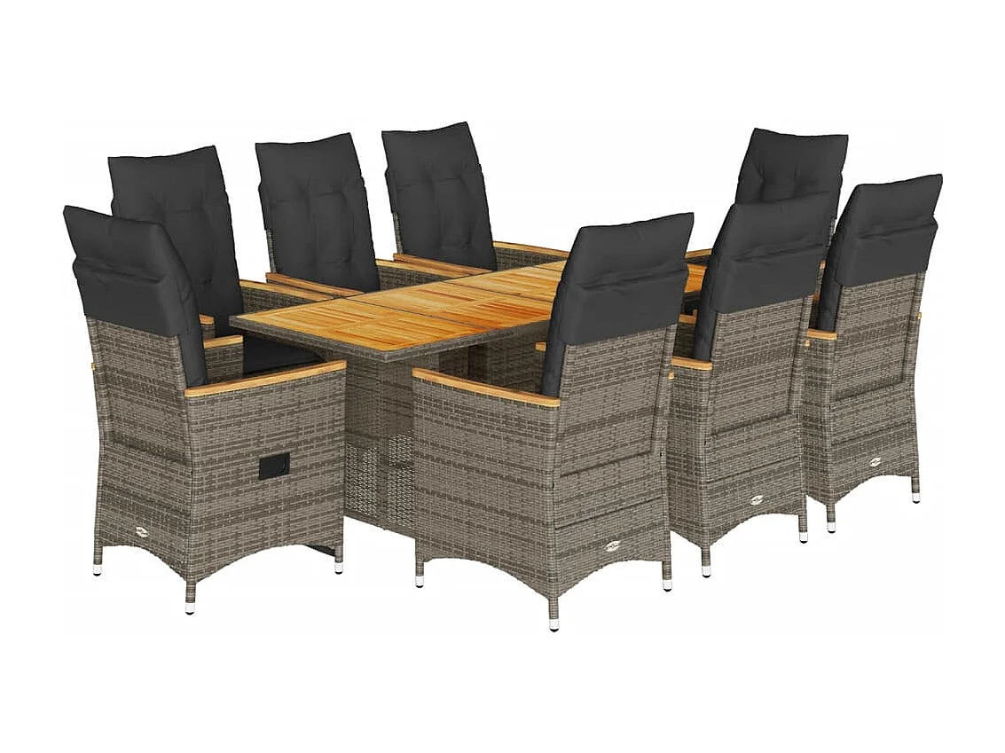 Garden Furniture -  Ensemble à manger de jardin 9 pcs coussins gris résine tressée