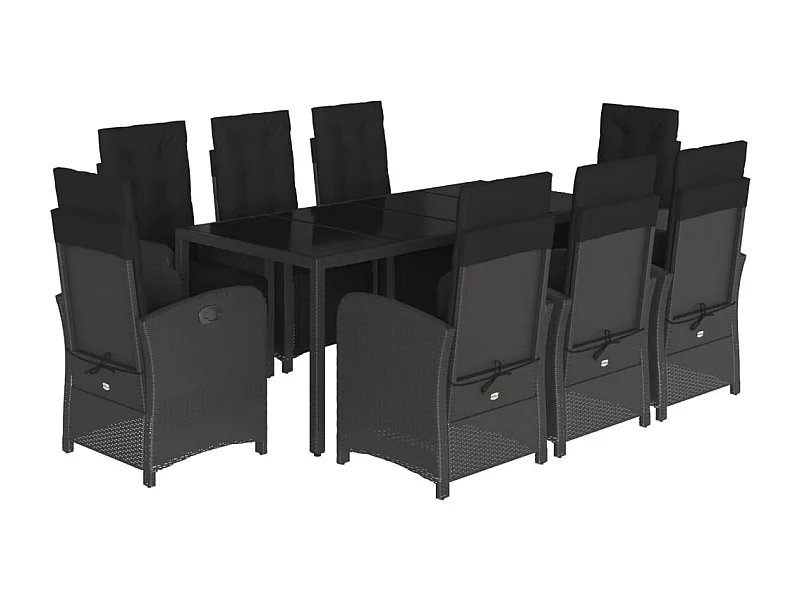 Hillside  Set de comedor de jardín 9 pzas y cojines ratán sintético negro