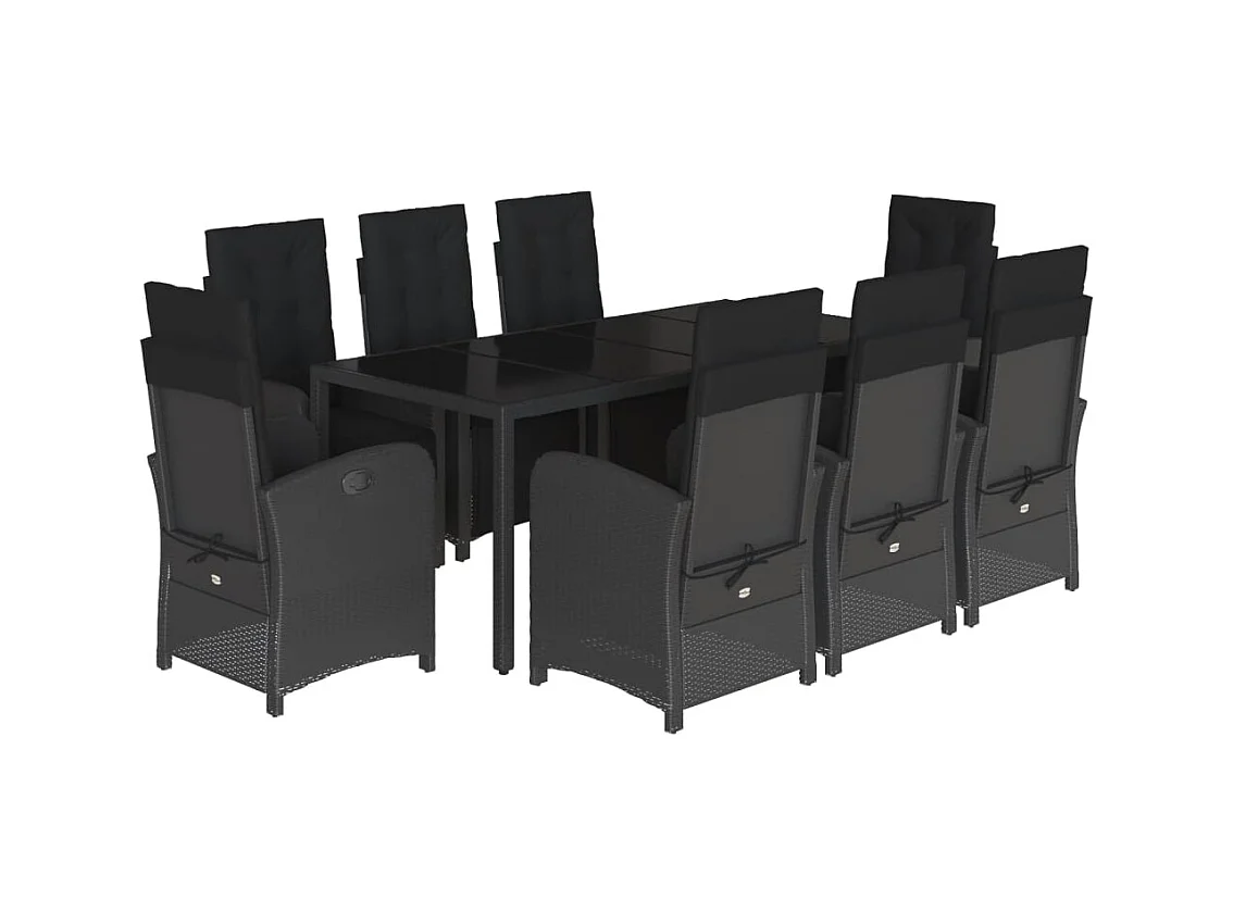 Hillside  Set de comedor de jardín 9 pzas y cojines ratán sintético negro